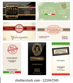 Set of 7 business cards for pizzeria and restaurant