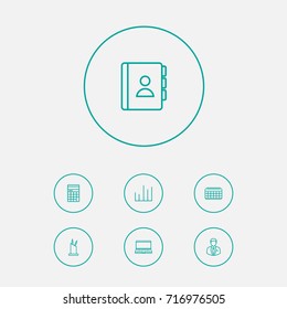 Set Of 7 Cabinet Outline Icons Set.Collection Of Counter, Notebook, Chart And Other Elements.