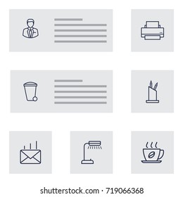 Set Of 7 Cabinet Outline Icons Set.Collection Of Post, Pen Storage, Recycle Bin And Other Elements.