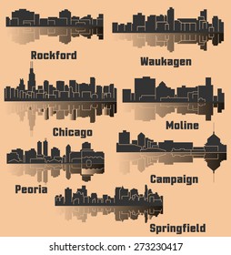 Set of 7 City in Illinois (Chicago, Peoria, Campaign, Waukagen, Rockford, Springfield, Moline)