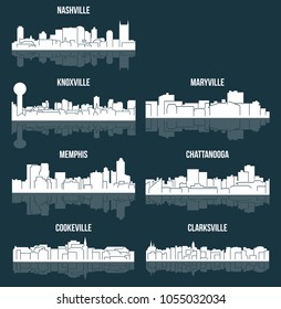 Set of 7 City Silhouette in Tennessee ( Knoxville, Nashville, Memphis, Cookeville, Clarksville, Maryville, Chattanooga )
