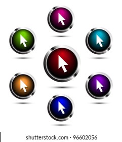 Set of 7 color buttons with cursor symbol