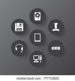 Set Of 7 Computer Icons Set.Collection Of Palmtop, Headset, Computer And Other Elements.