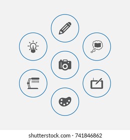 Set Of 7 Constructive Icons Set.Collection Of Photo, Science, Pen And Other Elements.