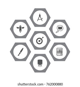 Set Of 7 Constructive Icons Set.Collection Of Stand , Brush , Case Elements.