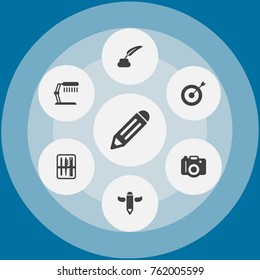 Set Of 7 Constructive Icons Set.Collection Of Illuminator, Pencil, Case And Other Elements.