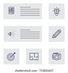 Set Of 7 Constructive Outline Icons Set.Collection Of Drawing Tools, Target, Vision And Other Elements.