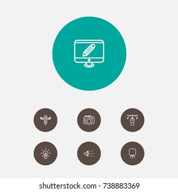 Set Of 7 Constructive Outline Icons Set.Collection Of Bezier Curve, Vision, Writing And Other Elements.