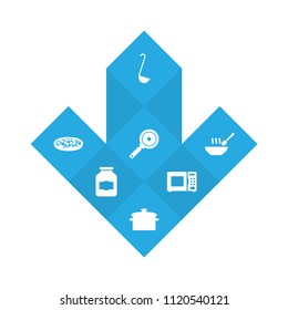 Set of 7 cooking icons set. Collection of jug, microwave, skillet and other elements.