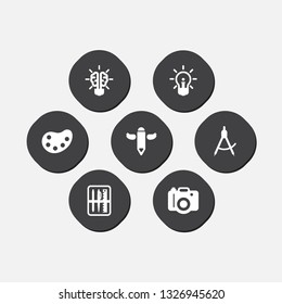Set of 7 creative icons set. Collection of palette, compasses, idea and other elements.