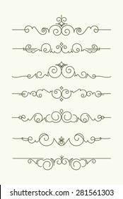 Set of 7 decorative text dividers. Vector illustration in mono line style.