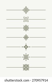 Set of 7 decorative vector mono line style text dividers - decorative elements.