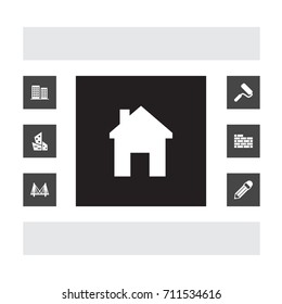 Set Of 7 Design Icons Set.Collection Of Repair, Property, Brick Wall And Other Elements.