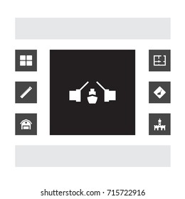 Set Of 7 Design Icons Set.Collection Of Blueprint, Church, Casement And Other Elements.