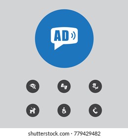 Set Of 7 Disabled Icons Set.Collection Of Ad, Pet, Universal Access And Other Elements.