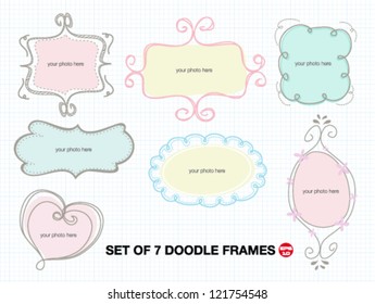Set of 7 doodles frames. free hand vector illustration.