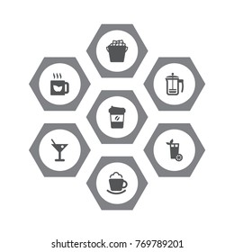 Set Of 7 Drinks Icons Set.Collection Of Lemonade, Martini, Pot And Other Elements.