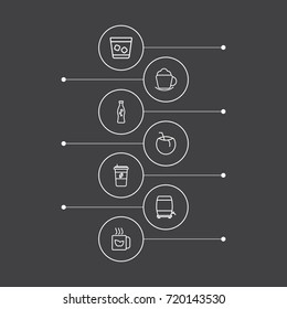 Set Of 7 Drinks Outline Icons Set.Collection Of Coffee, Mug, Coconut And Other Elements.