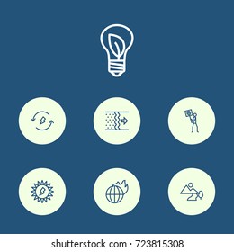 Set Of 7 Ecology Outline Icons Set.Collection Of Charge, Air, Solar And Other Elements.