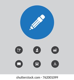 Set Of 7 Education Icons Set.Collection Of Schedule, Optical Instrument, Pencil And Other Elements.