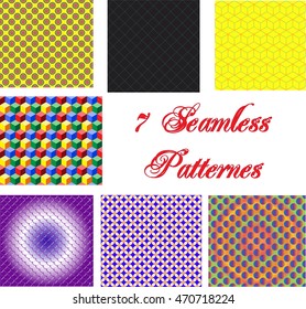 Set of 7 Elegant geometric patterns. Vector seamless patterns can be used as abstract background.
