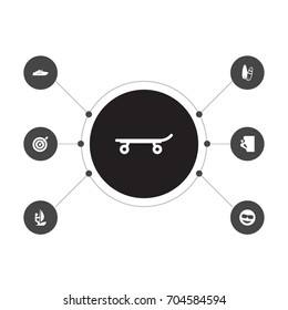 Set Of 7 Entertainment Icons Set.Collection Of Smile, Surfing, Hiking And Other Elements.