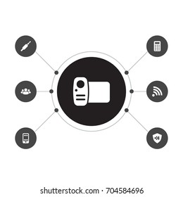 Set Of 7 Entertainment Icons Set.Collection Of Social Team, Cellphone, Connection And Other Elements.