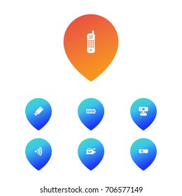 Set Of 7 Entertainment Icons Set.Collection Of Phone, Wifi, Flash Drive And Other Elements.