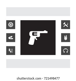 Set Of 7 Entertainment Icons Set.Collection Of Backpack, Pistol, Infographic And Other Elements.