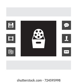 Set Of 7 Entertainment Icons Set.Collection Of Archive, Newspaper, Filmstrip And Other Elements.