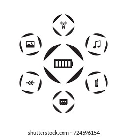 Set Of 7 Entertainment Icons Set.Collection Of Note, Communication, Tape And Other Elements.