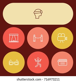 Set Of 7 Entertainment Outline Icons Set.Collection Of Clapperboard, Barrier Rope, Dancing Man And Other Elements.