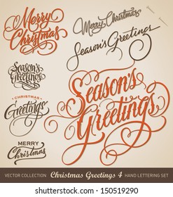 Set of 7 hand-lettered CHRISTMAS GREETINGS -- handmade calligraphy, vector (eps8)