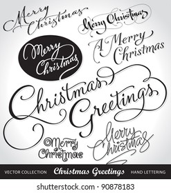 SET of 7 hand-lettered CHRISTMAS GREETINGS - handmade calligraphy, vector (eps8)