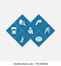 Set Of 7 Healthy Icons Set.Collection Of Machine, Stand, Urine Tester Elements.