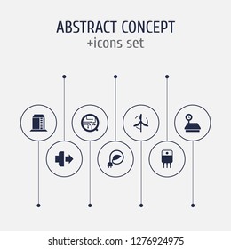 Set of 7 industrial icons set. Collection of ecological, transistor, high tech and other elements.