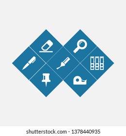 Set of 7 instruments icons set. Collection of marker, pin, file folder and other elements.