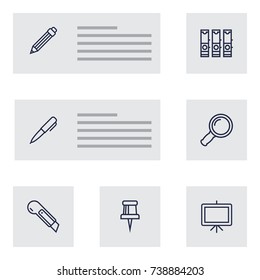 Set Of 7 Instruments Outline Icons Set. Collection Of File Folder, Drawing, Pen And Other Elements.