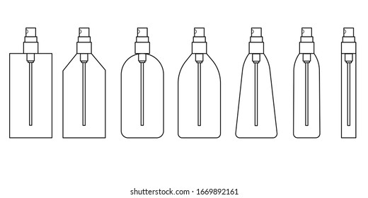 Set 7 item of spray bottle vector flat design,Line art.