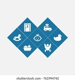 Set Of 7 Kid Icons Set.Collection Of Equine, Children Carrier, Bus And Other Elements.