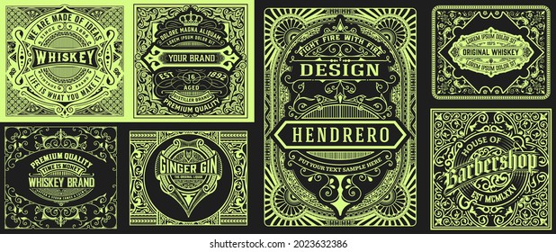 Set of 7 labels. Western style
