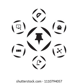 Set of 7 learning icons set. Collection of online education, atom, protractor and other elements.