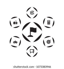 Set of 7 lifestyle icons set. Collection of television, targeting, game and other elements.