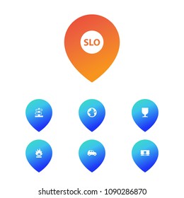 Set of 7 logistic icons set. Collection of flammable, slo, earth and other elements.