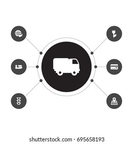 Set Of 7 Logistic Icons Set.Collection Of Flower, Cargo, Payment And Other Elements.