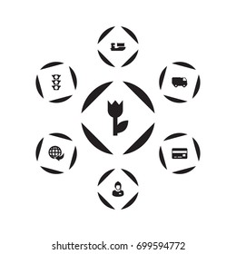 Set Of 7 Logistic Icons Set.Collection Of Operator, Stoplight, Flower And Other Elements.
