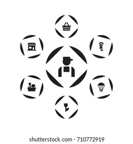 Set Of 7 Logistic Icons Set.Collection Of Delivery, Store, Worker And Other Elements.