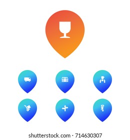 Set Of 7 Logistic Icons Set.Collection Of Van, Goblet, Trolley And Other Elements.