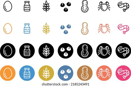 Set of 7 main allergy icons svg