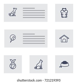 Set Of 7 Mammal Outline Icons Set.Collection Of Medal, Puppy, Hamster And Other Elements.